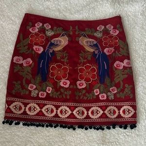 Altar’d State Embroidered Skirt with pom-pom detailing